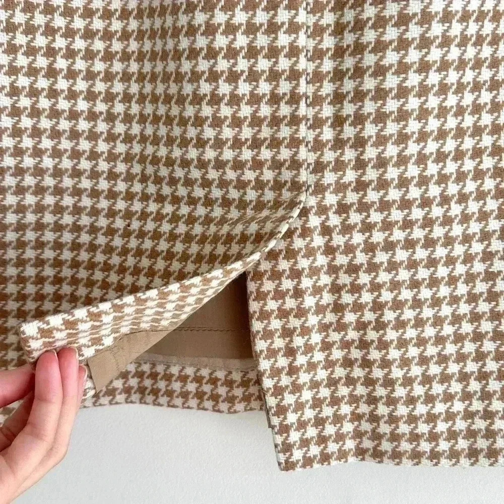 Ann Taylor LOFT Tan and Cream Houndstooth Wool Blend Pencil Skirt, Size 12 - Picture 9 of 16